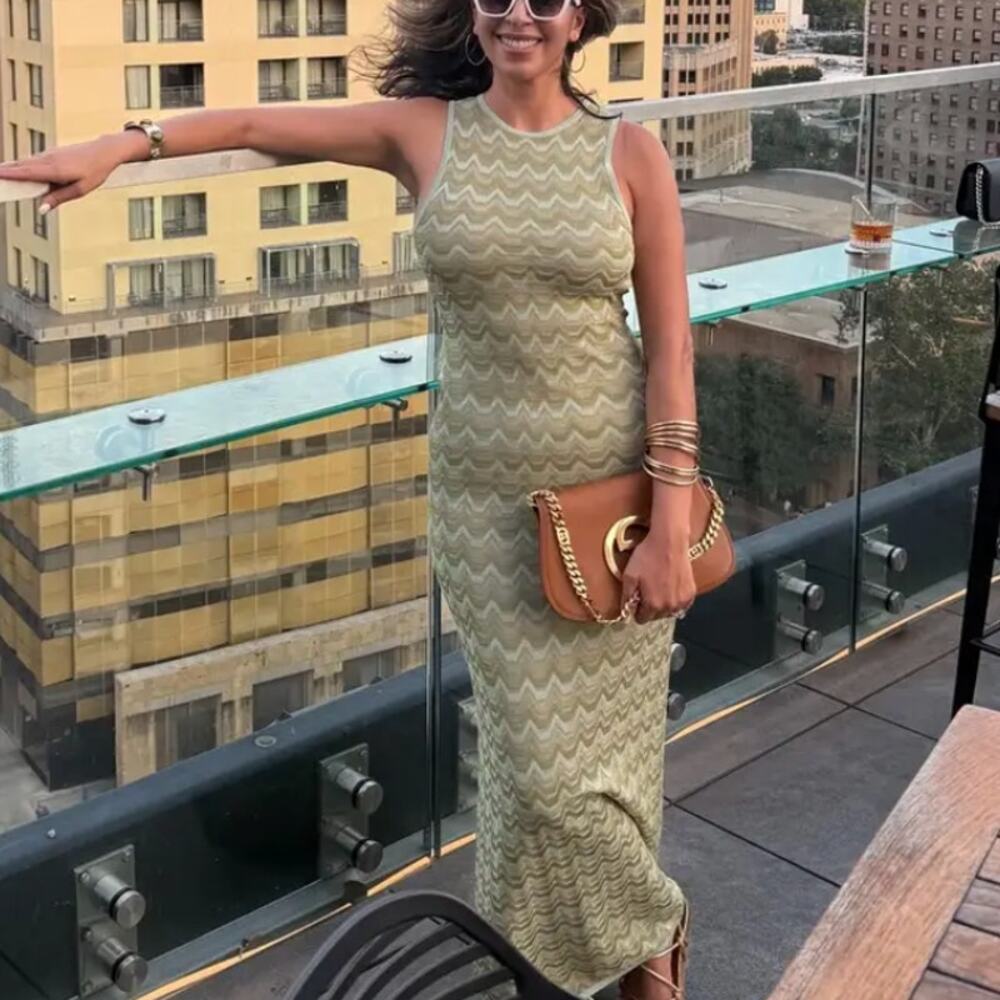 Devon Windsor Green Zigzag Knit Maxi Dress SMALL Tank Vacation Designer $345 - Picture 6 of 14